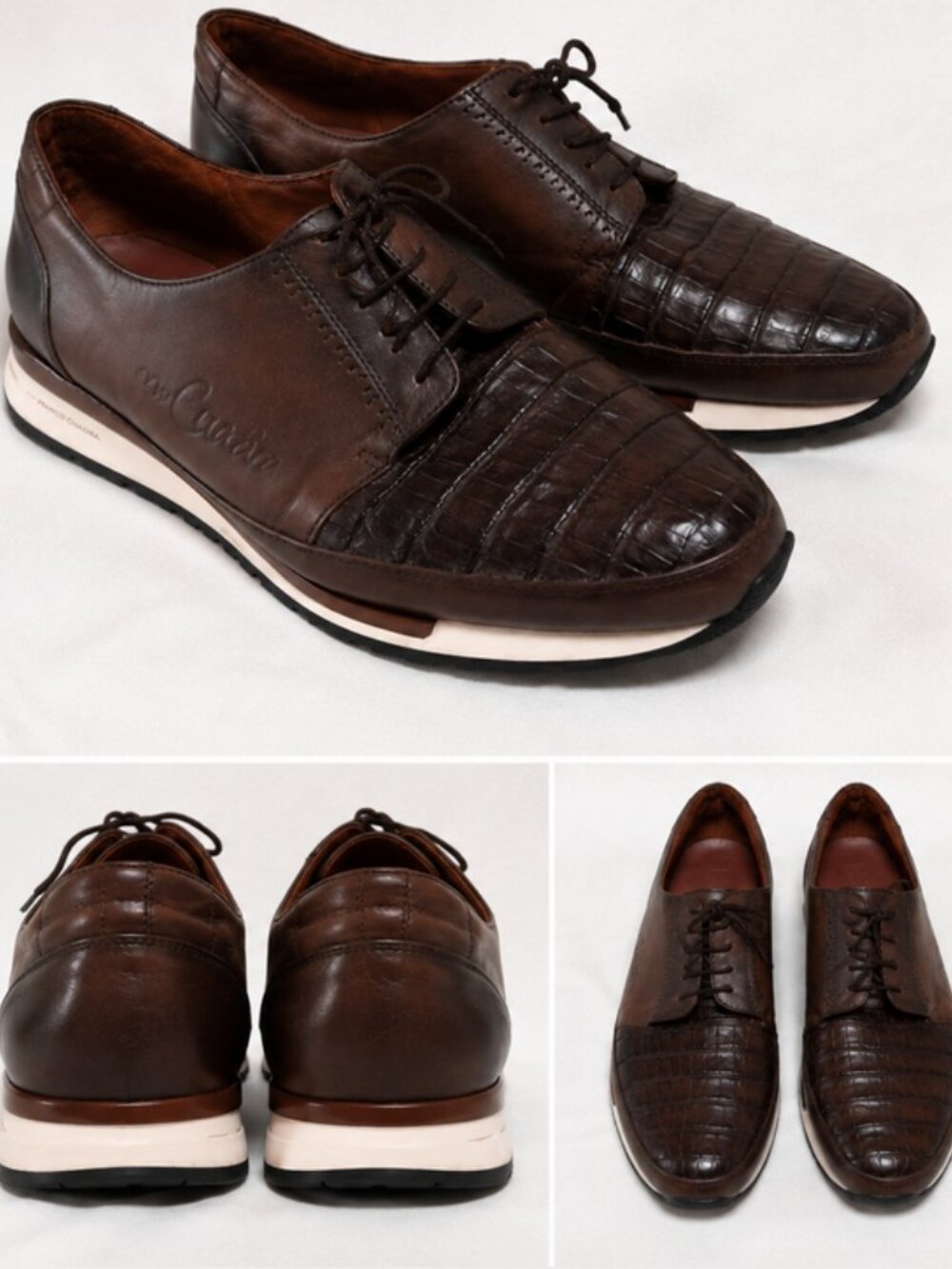 Franco Cuadra Genuine Caiman Crocodile Leather Derby Sneakers Brown Mens 12